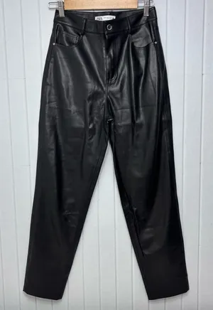 Zara Black Faux Leather High Rise Ankle Pants‎ Women's size US 4 thumbnail 1
