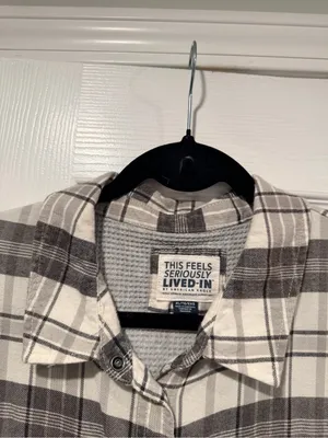 American Eagle Size XL Seriously Lived-In Gray Plaid Flannel Shirt Pearl Snap thumbnail 4