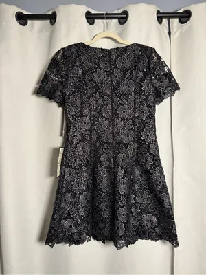 Eliza J Petite Black and Silver Square Neck Lace Fit and Flare Dress Size 10 P thumbnail 7