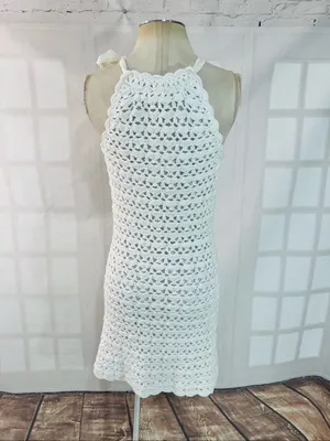 Lilly Pulitzer White Crochet Halter Tie Neck Cotton Midi Sheath Dress Size Small thumbnail 5