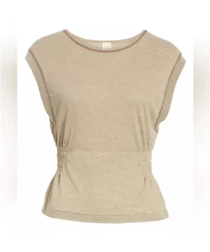 Free People We The Free Cinch Me Tee Top Khaki Beige Ruched Waist Size M Cotton thumbnail 4