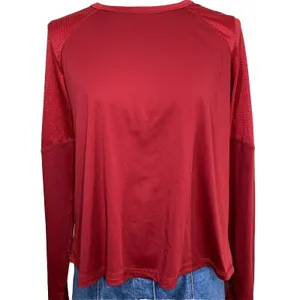 Champion Activewear Top Womens Medium Burgundy Red‎ Mesh Open Back Thumbholes thumbnail 2