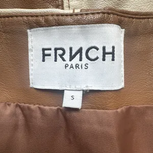 FRNCH Paris Faux Leather Skirt S Brown Cream Patchwork Retro Boho Hippie thumbnail 3