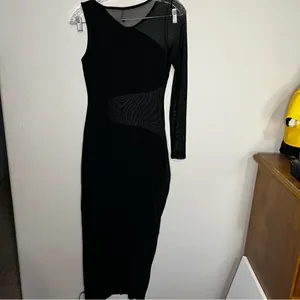 Nasty Gal‎ Black On Your Side Mesh Fitted Maxi One Sleeve Dress thumbnail 8
