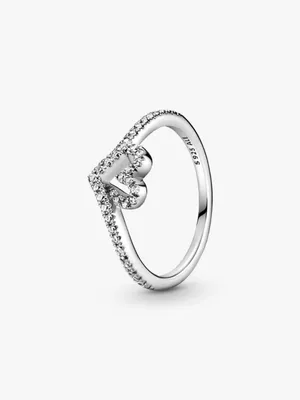 Pandora Sparkling Wishbone Heart Ring in Sterling Silver 925 Size 8.5 thumbnail 2