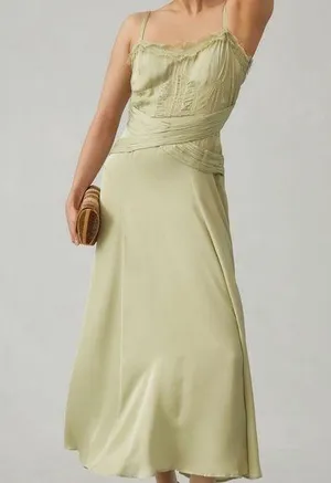Elegant Light Green Midi Dress Size XL thumbnail 1