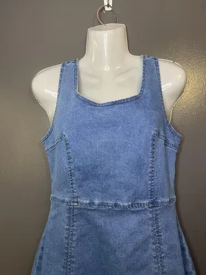 Conshvi Dress Womens Medium Blue Denim Tank Sheath Mini Zip Back Sleeveless thumbnail 1