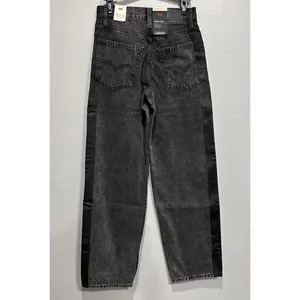 Levi's Premium Women Baggy Dad Straight Leg Mid Rise Jeans 24 Black Side Stripes thumbnail 3