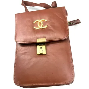 CC Designer LOGO Vintage 70's cognac faux leather crossbody bag Purse Luxury thumbnail 5