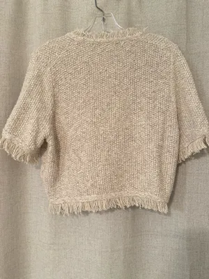 J Crew Fringe-Trim Short-Sleeve Cropped Lady Jacket in Marled Yarn | M thumbnail 7