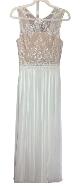 NEW Dress the Population gorgeous flowy white tan wedding formal dress sz S‎ thumbnail 1