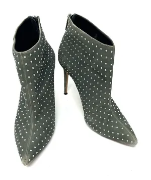 Raye Size 7.5 Boots‎ Gray Rhinestone Studded 4" Heel Back Zip Bootie Pointed Toe thumbnail 1