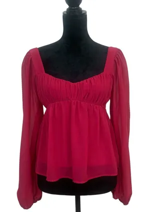 Abercrombie Fitch Women's XS Pink Babydoll Top‎ Milkmaid Long Sleeve Peasant thumbnail 1