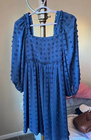 Altar'd State Navy Textured Mesh Sleeve Dress thumbnail 1