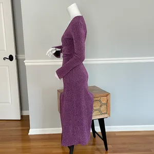 Gina Tricot Purple Long Sleeve Midi Dress Women’s Size XS Glitter Knit thumbnail 3