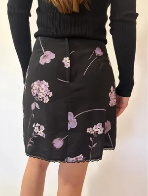 Dainty Black Purple Floral Mini Skirt thumbnail 1