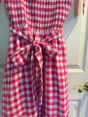 &merci Pink Gingham Smocked Midi Dress thumbnail 5