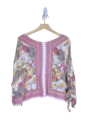 Free People Women's S Catch Me If You Can Boho Floral V-Neck Blouse - Pink Multi thumbnail 4