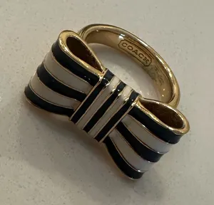 Coach Gold Bow Ring with Navy and White Stripes thumbnail 1
