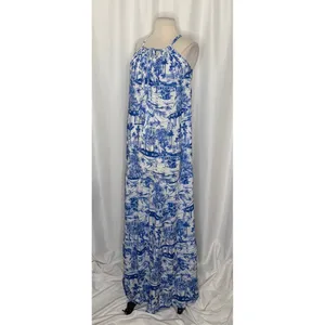 By ANTHROPOLOGIE Jasmine Tiered Cover-Up Dress Maxi Tropical Toile Blue Medium thumbnail 5