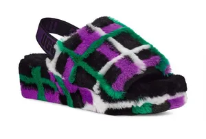 Ugg Fluff Yeah Punk Plaid Slide slippers size 8 women's thumbnail 1
