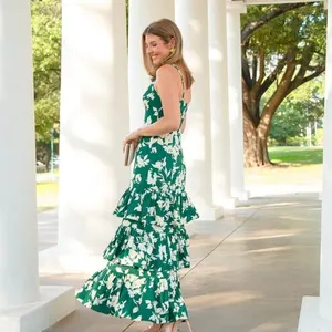 Abercrombie Ruffle Tiered Maxi Dress Size XS Floral Green Spring Wedding thumbnail 3
