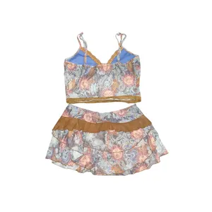 Shein Two Piece Sun Paisley Lace Mesh Top & Skirt SZ L BOHO Beachy Coachella thumbnail 2