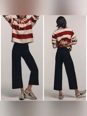 Maeve The Colette Cropped Wide-Leg Pants Black thumbnail 2