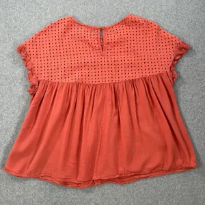 Jodifl Eyelet Cutout Babydoll Blouse Women's Small Orange Short Sleeve Ruffle thumbnail 8