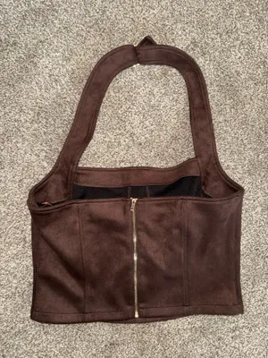 Sincerely Jules Brown Faux Suede Halter Corset Top thumbnail 2