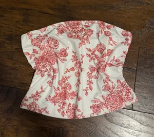 SheIn White Strapless Floral Top - Red Floral Print thumbnail 1