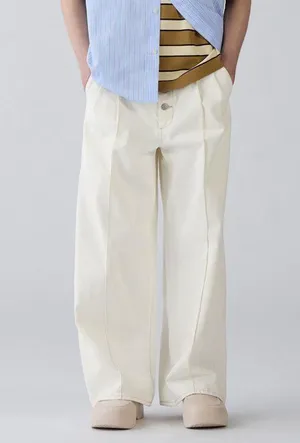 Rokh x GU (Uniqlo) Wide Button Cotton Jeans in Off White thumbnail 2