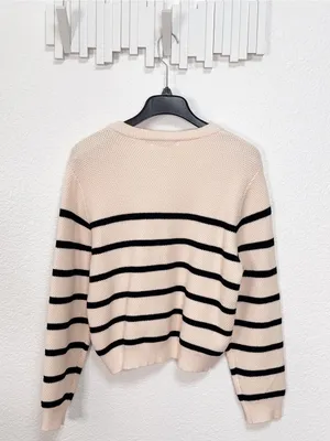 Miss Sparkling Cream Black Striped Knit Cardigan Sweater Coastal Preppy Fall thumbnail 5