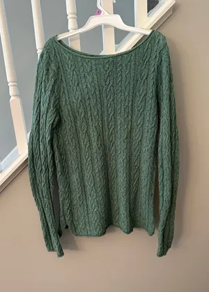 green knitted off the shoulder sweater thumbnail 1