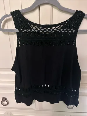 Garage Black Crochet Velvet Tank Top thumbnail 2