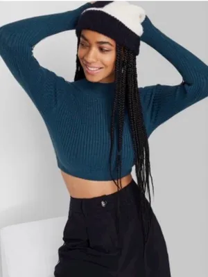 🌸Wild fable- mock turtle neck fitted top- Black  - size - medium thumbnail 1