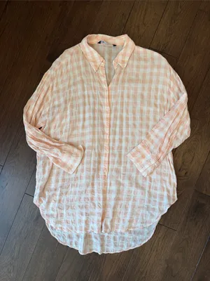 Zara Lightweight Pink Plaid Oversized Button Down Shirt - Medium - C30-044 thumbnail 1