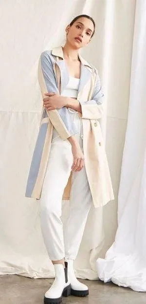 New Belted Trench Coat In Color Khaki / Blue thumbnail 6