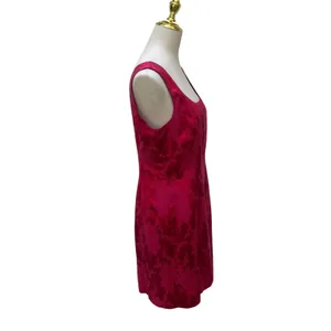 Hugo Buscati Sheath Dress 10 Red Floral Damask Satin 90s Party Glam Cocktail Y2K thumbnail 5