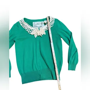 Anthropologie Field Flower Shamrock Green Cashmere/Cotton Blend Cardigan Sz‎ S thumbnail 6