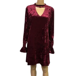 Marc Bouwer Unlimited Burgundy Crushed Velvet Bell Sleeve Keyhole Dress Womens M thumbnail 7
