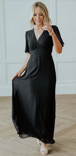 Baltic Born NWOT‎ Esti Black Maxi Dress V Neck Short Sleeve Cocktail Large thumbnail 1
