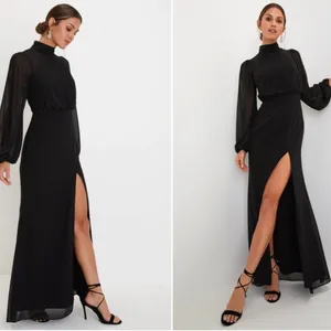 LULU's Sexy Long Sleeve Romantic Formal Event Bridesmaid Wedding Thigh Slit Maxi thumbnail 2