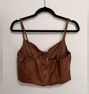 IRIS Vegan Brown Leather Vintage Corset Crop Tank Top Women’s Sz L EUC thumbnail 2