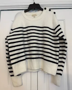 Vestique button black and white striped sweater thumbnail 1