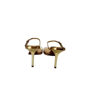 ZARA Metallic Gold Strap Stiletto Heels Sandals 3.1" 9 EUC thumbnail 7