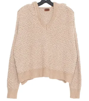 POL Oversized Popcorn Knit Hoodie Sweater Cozy Brown Medium Coastal Quiet Luxury thumbnail 1