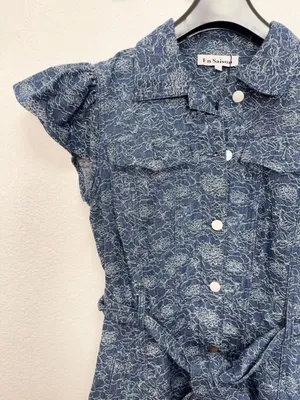 En Saison Eliana Floral Denim Cotton Mini Dress $150 Size Small thumbnail 6