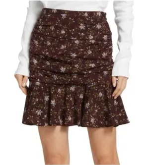 Veronica Beard Taras Mini Skirt Ruched Purple Floral Tiered Silk‎ Fairy Dainty thumbnail 1