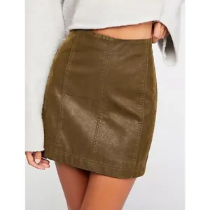 Free People Modern Femme Vegan Leather‎ Mini Skirt Size 2 Brown Short Faux thumbnail 9